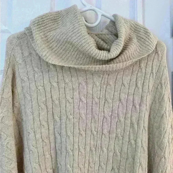 Croft & Barrow Tan Cable Knit Cowl Neck Poncho - Size 2X/3X - Picture 3 of 9